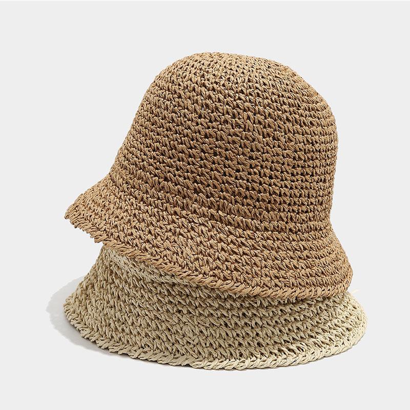 New Korean Version Women Straw Hat Summer Breathable Sun Shade Straw Hat Seaside Vacation Foldable Sun Protection Fisherman Caps