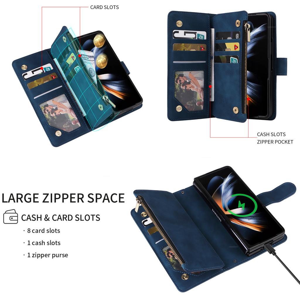 Applicable to Samsung Z Fold 6 leather case Z Flip5 folding mobile phone retro matte zipper wallet diagonal straddle