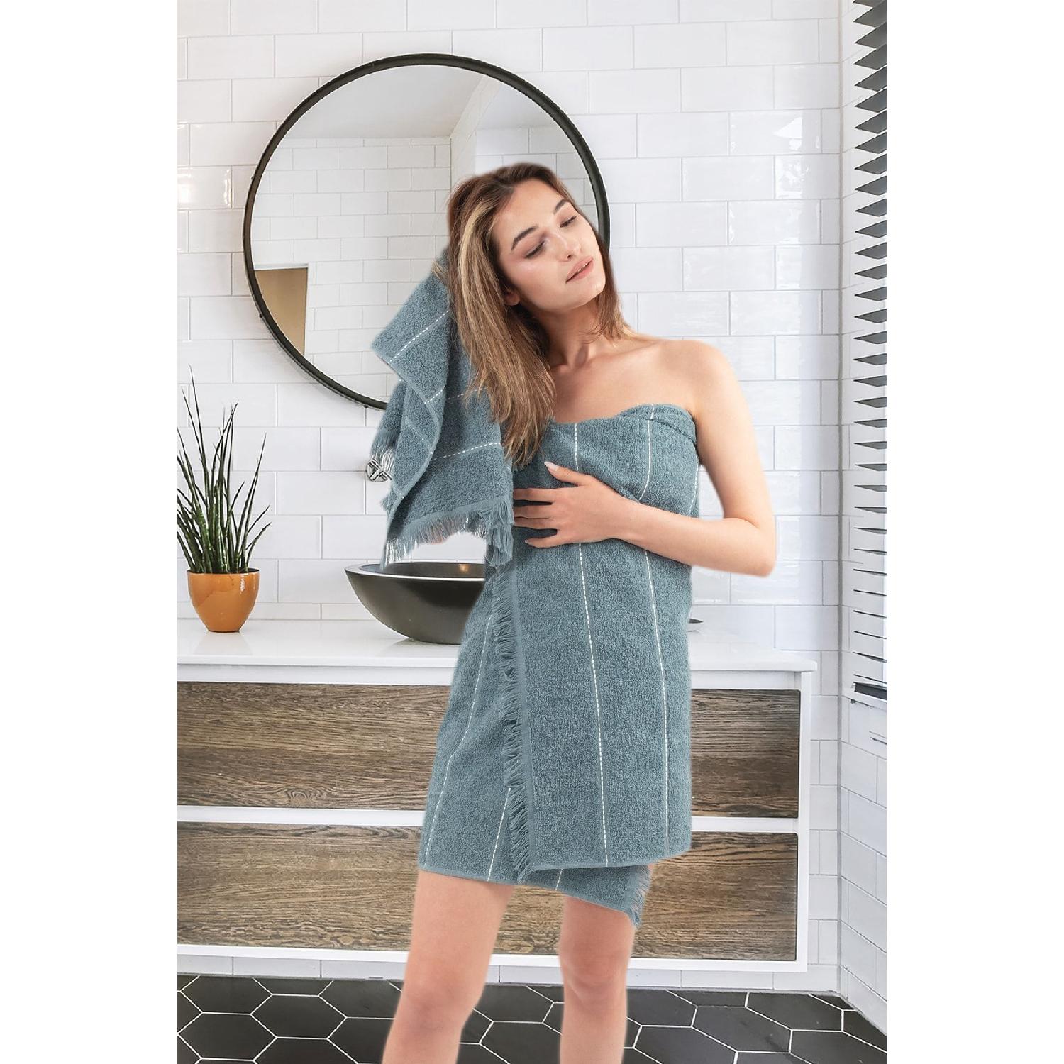 

Pandora Dark Blue Jacquard Fringed Bath Towel Set Of 2