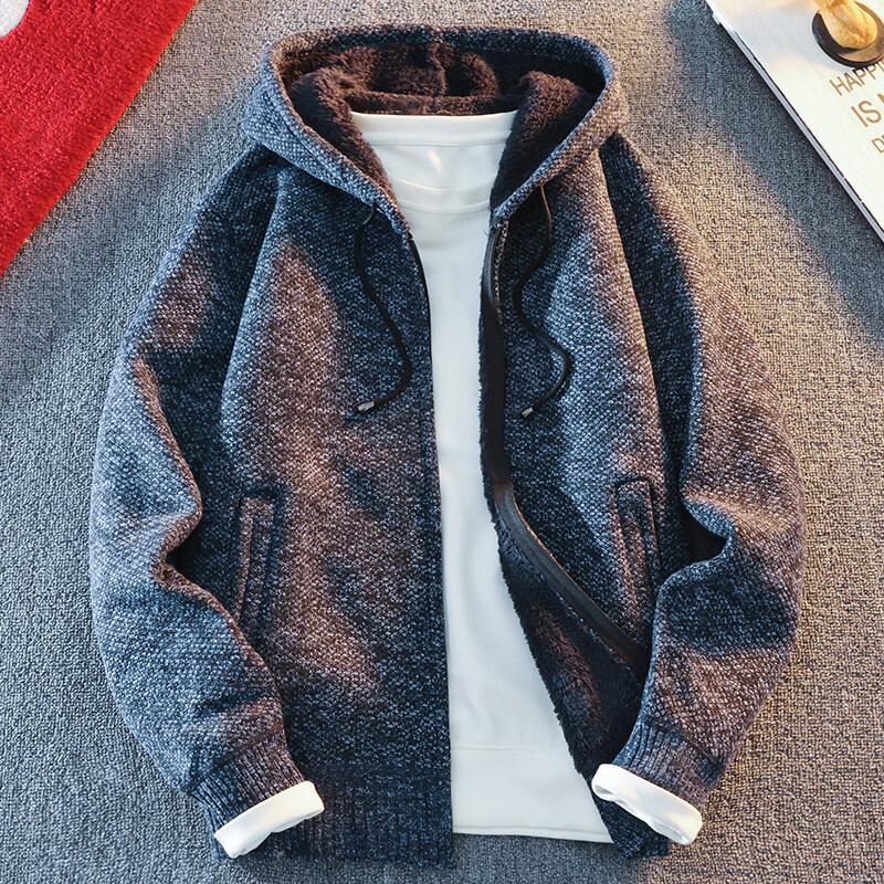 Knitwear Men's Loose Hooded Plus Velvet Thick Sweater Youth Fashion Casual Cardigan Jacket