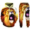 Trend Animal The Lion 3D Print Men's Tracksuit Sets Casual Hoodie And Pants 2pcs Sets Oversized Sweatshirt Fashion Men Clothing