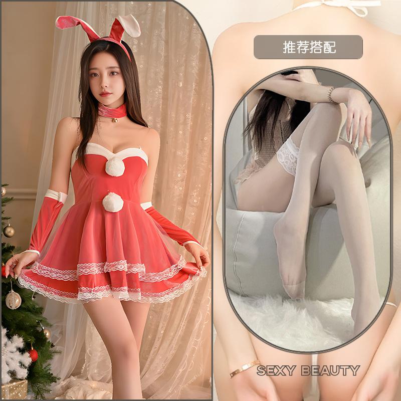 Sexy lingerie christmas dress velvet tube top dress girl sleeve bunny uniform suit women