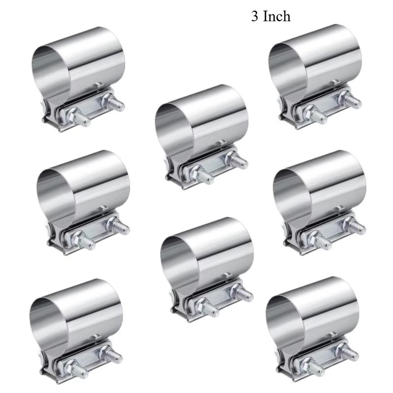 4/8pcs 3 Inch Butt Joint Exhaust Band Clamp Muffler Sleeve Coupler Stainless Steel