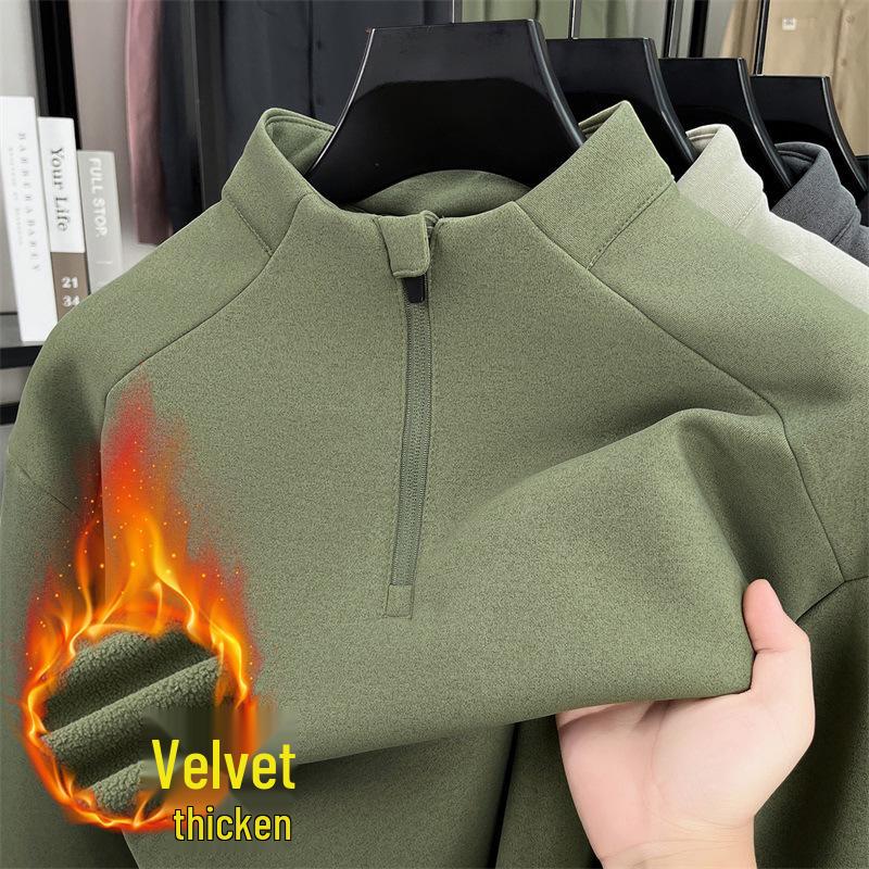 Men s Winter Fleece-Lined Half-Zip Raglan Hoodie T-Shirt XXL зелёный