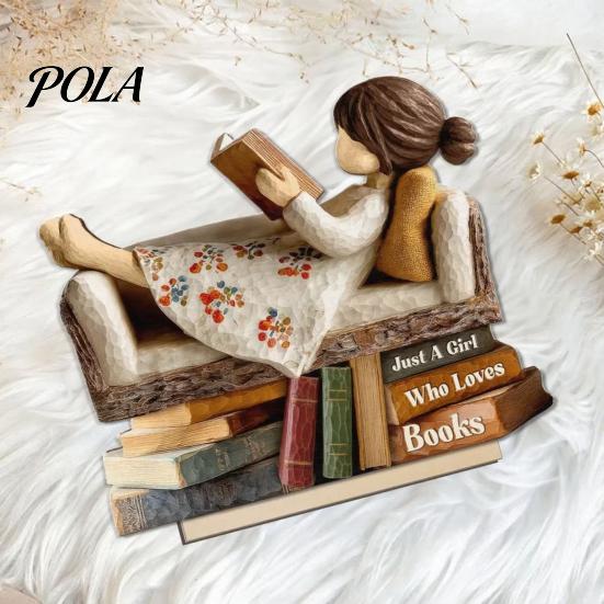 Reading on Sofa Wood Sign Woman Book Wooden Plaque, Just A Girl/Boys Who Loves Statue for Personalized Lover Ornament Shelf Desk, Literary Wall