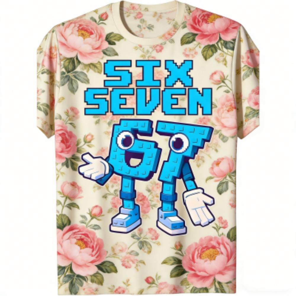 

Men s T-Shirt 67 Six Seven Flower Print Men s and Women s Tees Top Summer Short Sleeve O Neck Casual Outdoor Men s Clothing XXS
