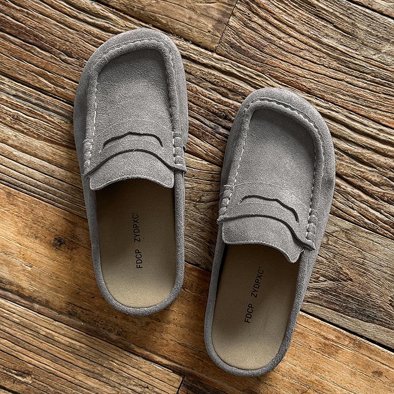 Big head and thick sole retro trendy one-pedal loafers versatile classic Boken shoes 92286 gray-J