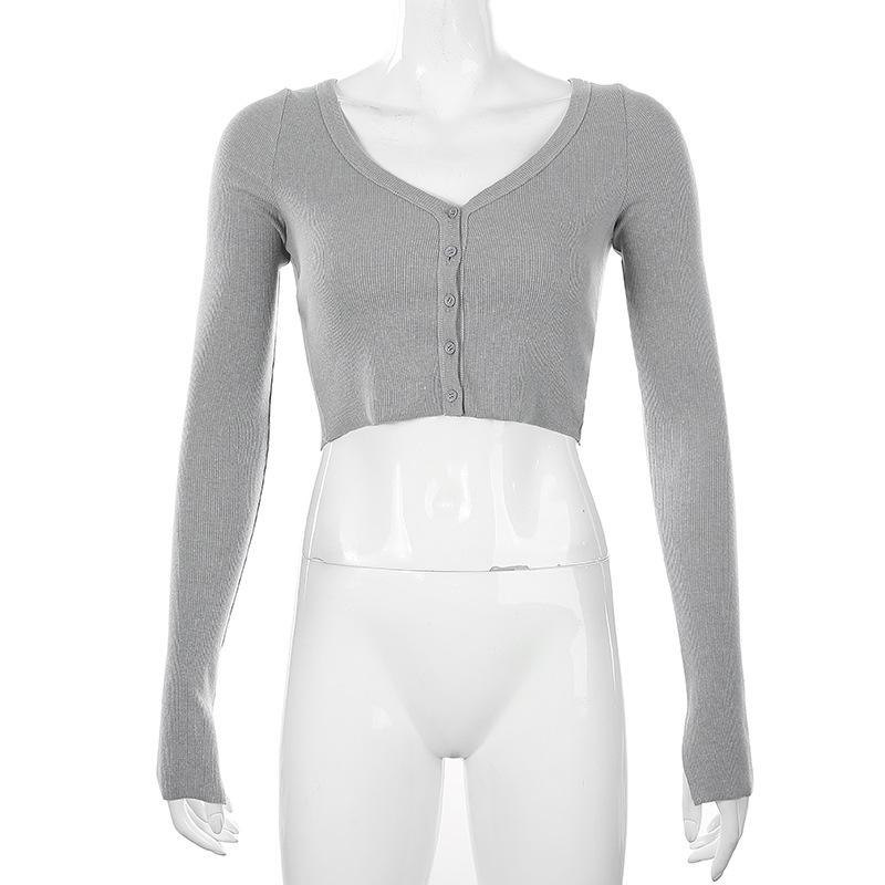 Dámský pletený svetr s dlouhým rukávem, jednobarevný, volný, pletený svetřík s výstřihem do V