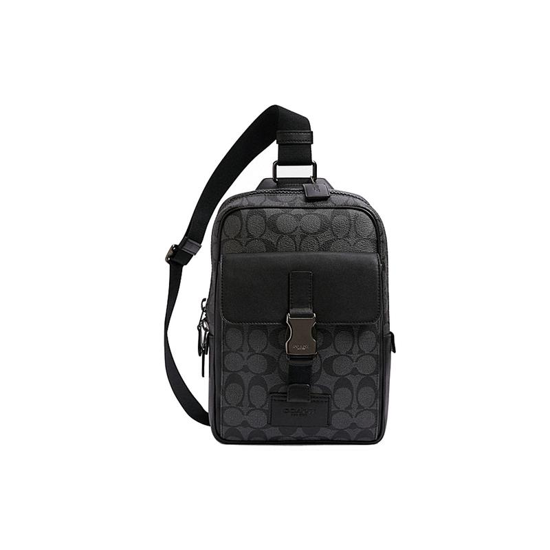 

COACH Track 18 presbyopia canvas and leather shoulder crossbody backpack chest bag mini men s charcoal black чорний