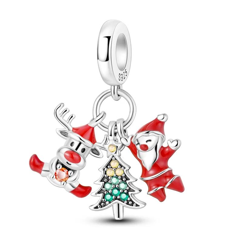 Original Copper Christmas Gift Snowflake Penguin Heart Beads Charms For Pan Bracelet Diy Women Jewellery