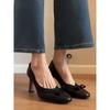 Bow square head shallow mouth single shoes women's autumn autumn versatile not tired feet stiletto high heels
