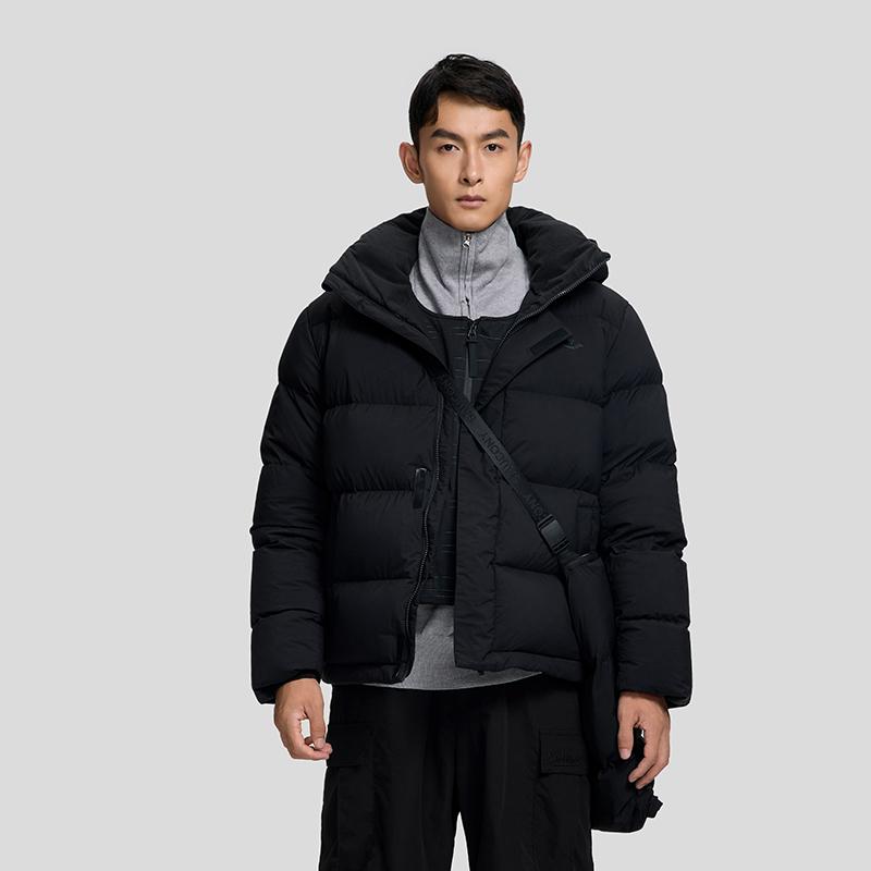 Saucony Solid Color Mid-Length Down Jacket Men outerwear Black SC2230049A-BK01