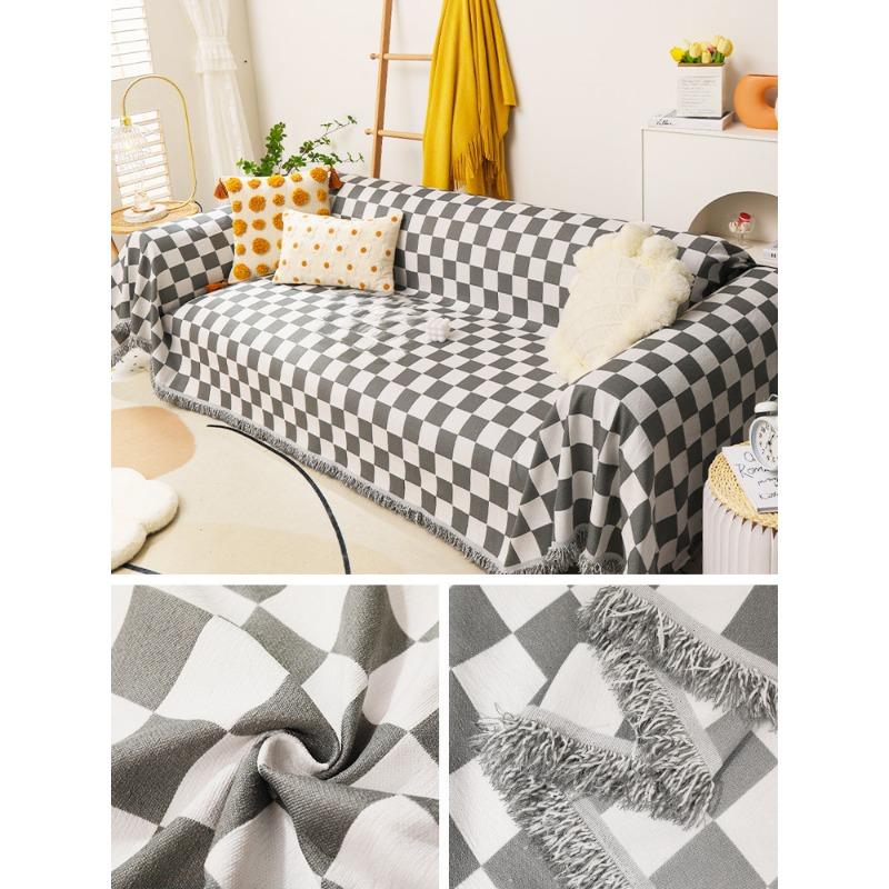 Chessboard Grid Nordic Instagram Style Sofa Cover Cloth Four Seasons Universal Dustproof Double-Sided Can Be Spread Sofa Blanket Cover Towel