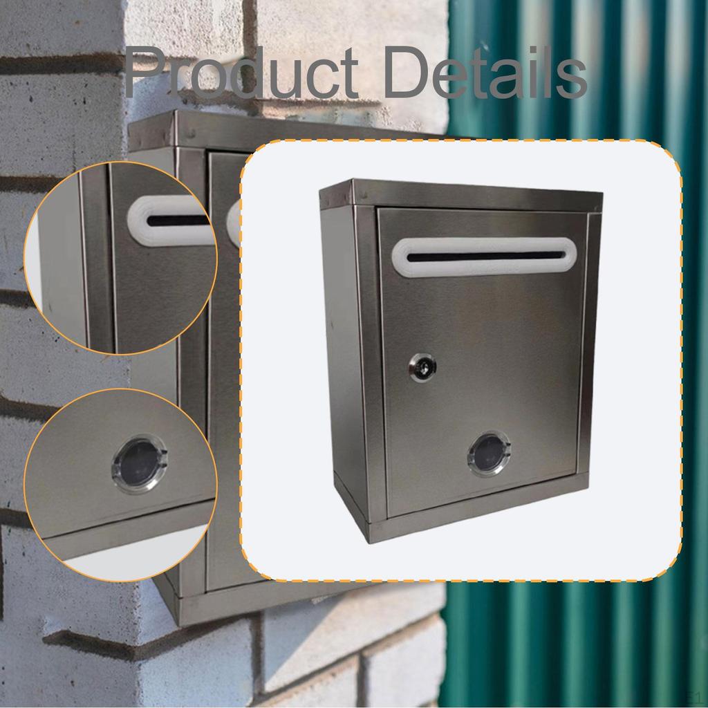 And Versatile Stainless Steel Wall-mounted Mailbox for Envelopes Magazines. Includes Lock.