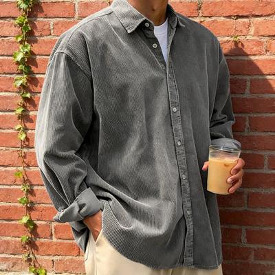 Men Corduroy Shirt Button Down Long Sleeve Lapel Shirt Classic Solid Color Loose Casual Shirt Jacket for Work Dating Street Wear