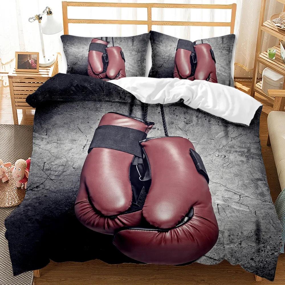 Boxing Gloves Duvet Cover Queen/King Size For Kids Teens Boys Men Adult Sports Boxing Game Competitive Duvet Cover, Black Red