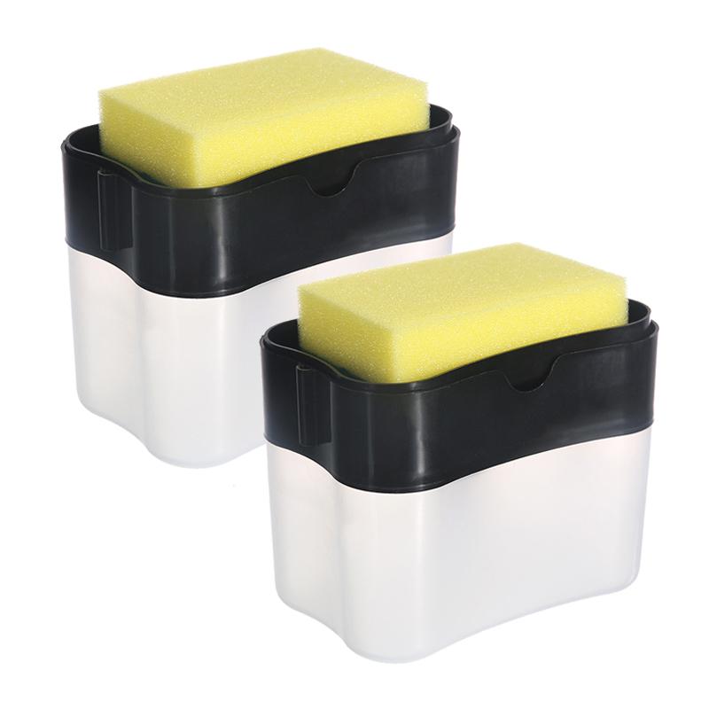 1-3pc Press Soap Dispenser Box Kitchen Liquid Soap Dispenser with Sponge Holder Dish Soap Dispenser Manual Soap Pump Clean Tool