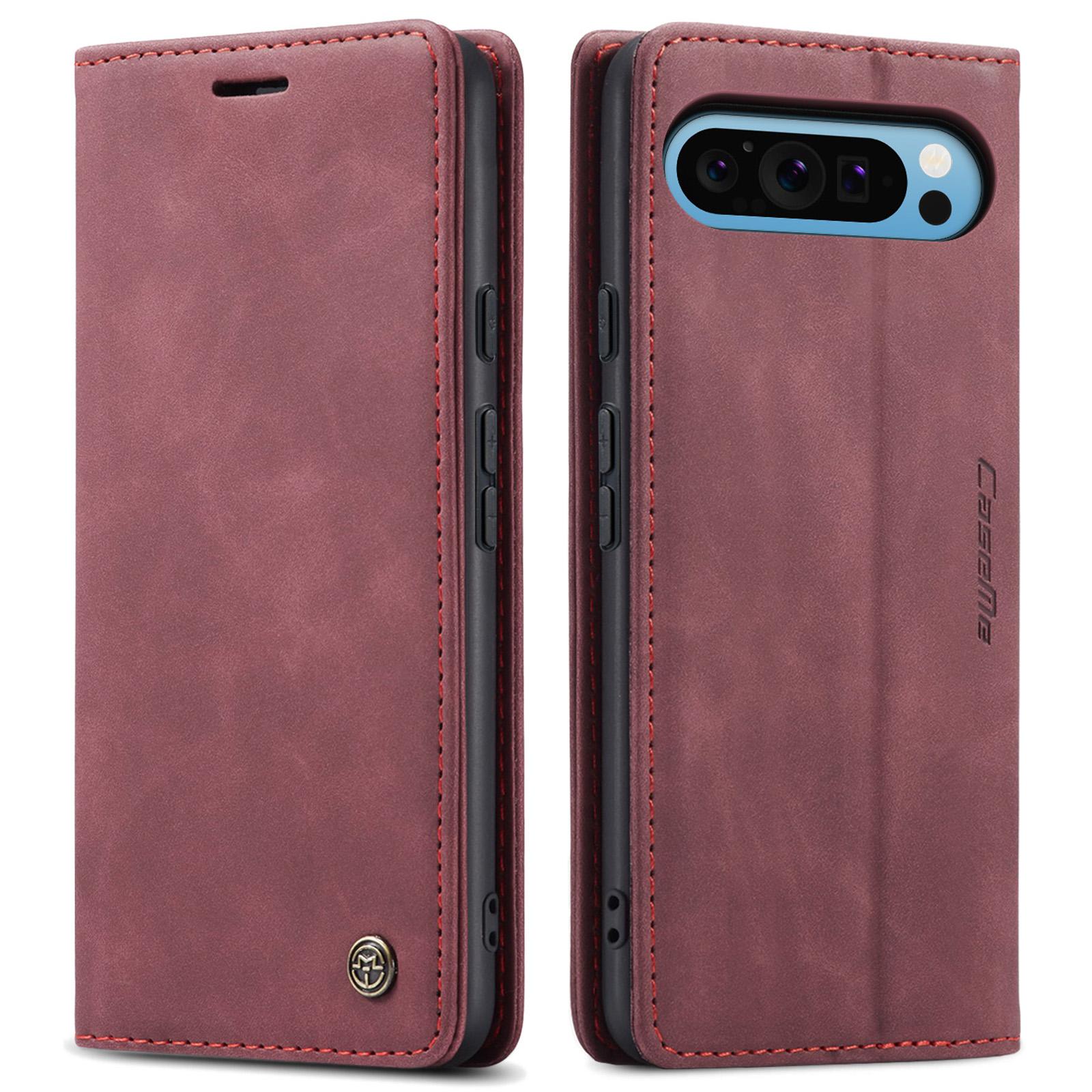 

Luxury Retro Leather Phone Case for Google Pixel 10 Pro XL 9 10A 9A 7 Multiple Card Slot Stand Function Wallet Business Cover Google Pixel 8 вина червоного кольору