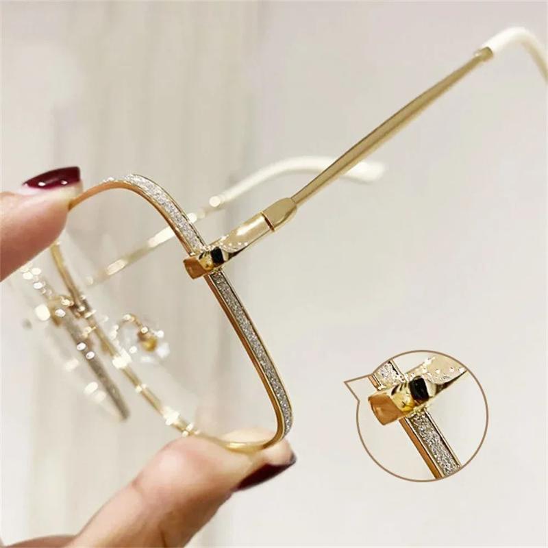 Oversize Square Plano Glasses for Women and Men Anti Blue Light Blocking Round Eyeglasses Shiny Glitter Frame Computer Eyewear