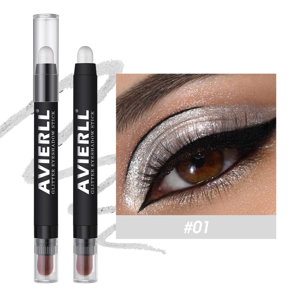Metallic Shimmer Eyeshadow Stick Waterproof Long-Lasting Eyeshadow Cream Champagne & Brown Eye Pencils Multi-use Eyeshadow Pen Highlight Eyeliner 1#