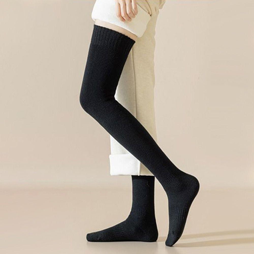 1 Pair Thicken Women's Socks Solid Color Warm Thick Stockings High Knee Socks  Warm Knees and Legs