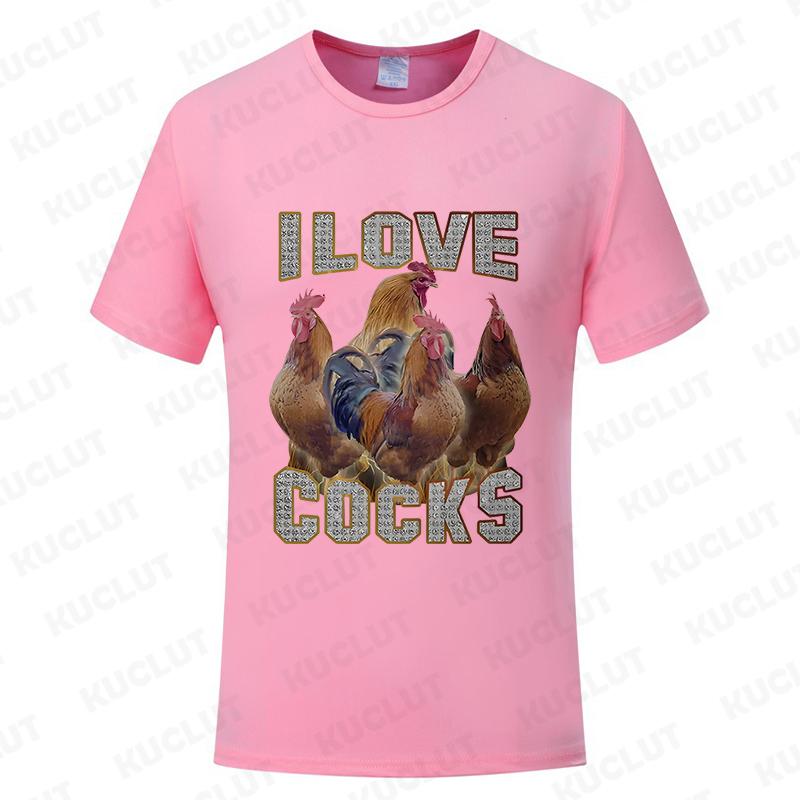 I Love Cocks Funny Roosters Meme T-shirt Chicken Enthusiast Short Sleeve T-shirt Men Women's Summer T-shirt Street Clothing