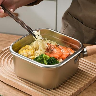 Durable Stainless Steel Frying Pan Square Shape Non-Stick Cooking Pot with Basket Camping Cookware Set Chips