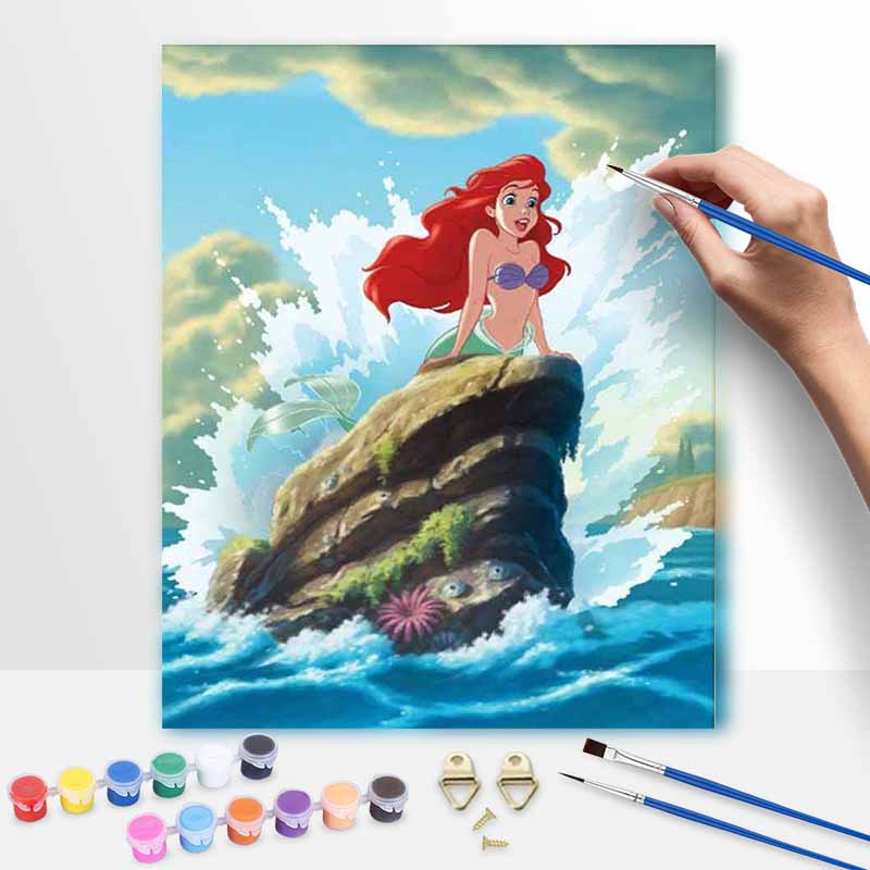 Disney oil painting handmade diy The Little Mermaid Ariel ocean gift home decorations 20x30cm