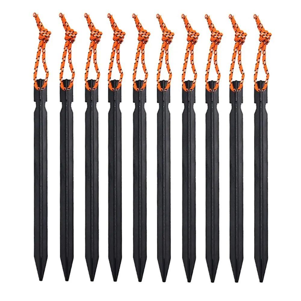 10Pcs/lot 18cm Aluminum Alloy Outdoor Garden Stakes Ground Nail Heavy Duty With Reflective Cord Hammock Camping Windproof Stakes