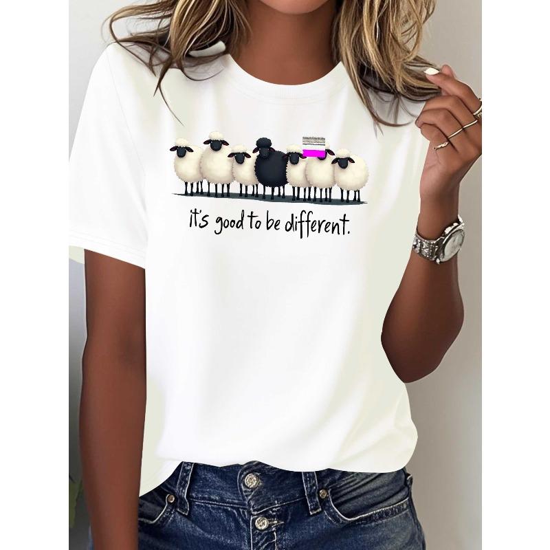 

sheep It s good to be different Pure Women s printed T-shirt comfortable and versatile casual short sleeves S белый