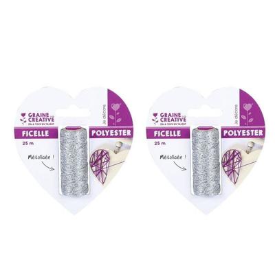 2 Spools of Silver Metallic String 25 M
