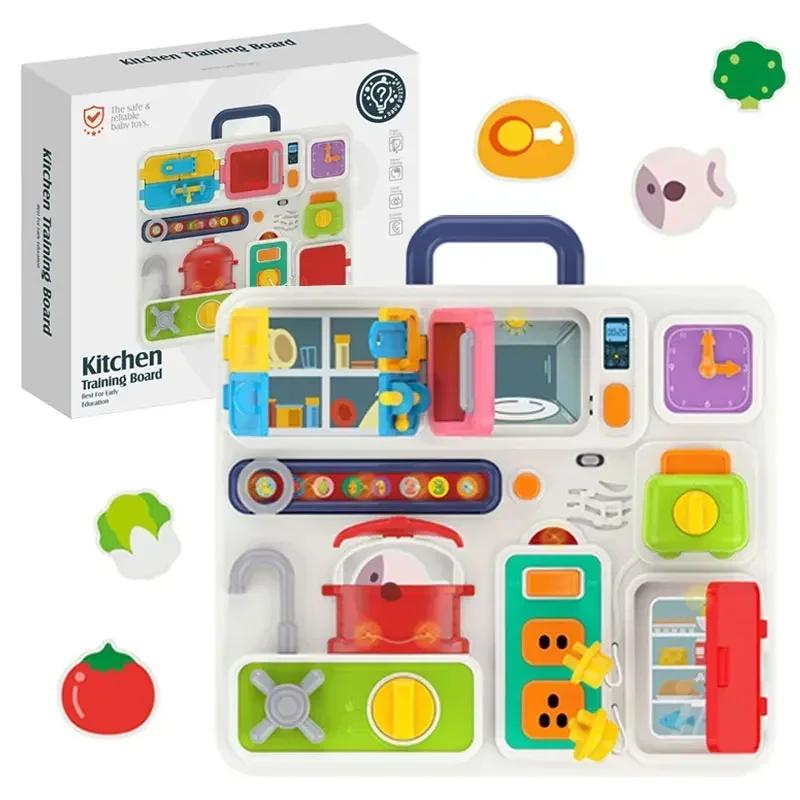 

Montessori Kitchen Busy Board Toys with Light Sound for Toddlers Baby Sensory Thinking Training Early Educational Toys Kids