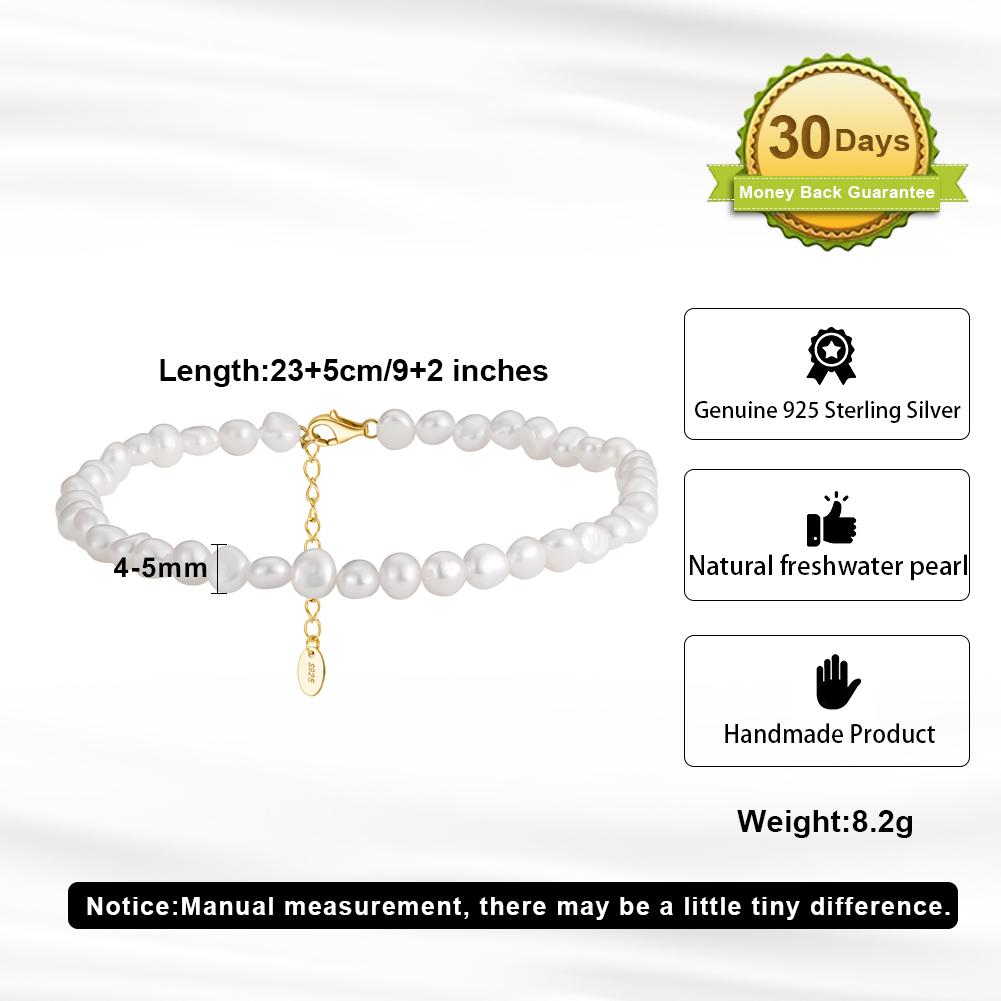

Effie Queen Natural Freshwater Pearls Beaded Chain Anklet Foot Accessories Simple Handmade S925 Silver Party Jewelry Gift SA38
