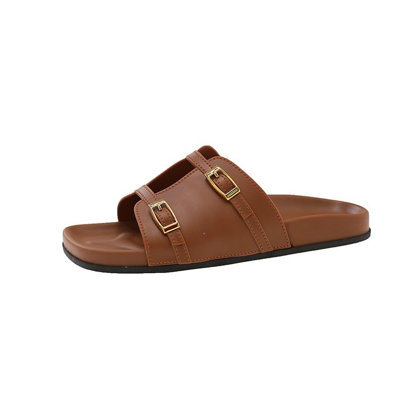 Retro cool slippers women's shoes summer with skirt belt buckle casual vacation beach word sandals