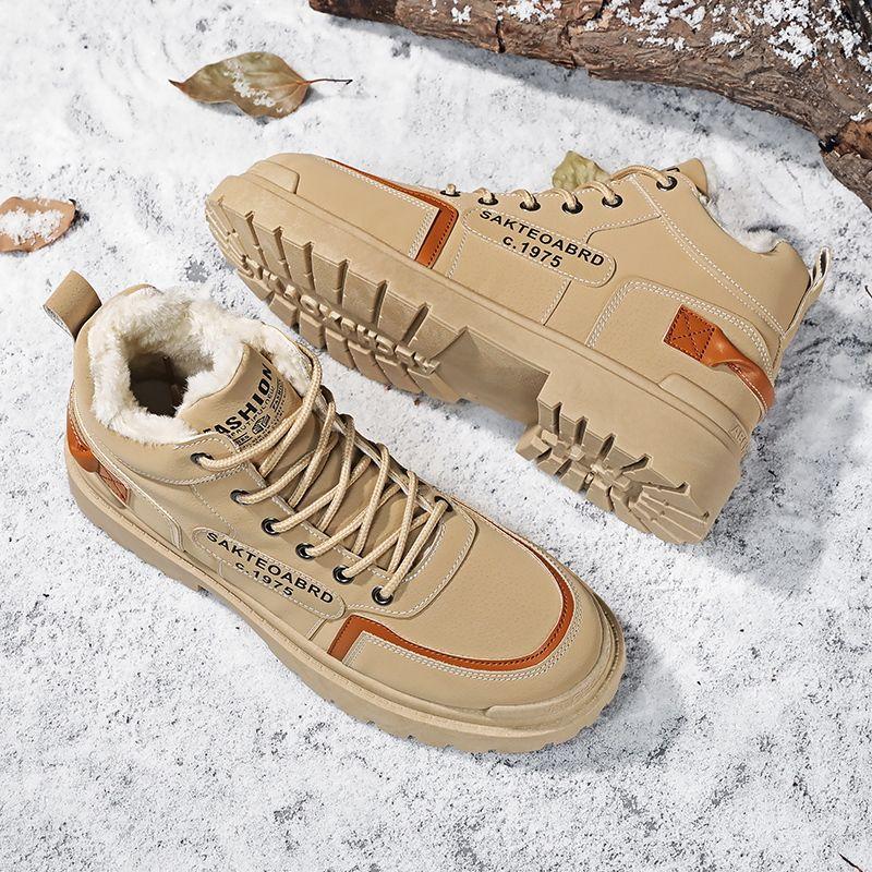 Trendy Men's Winter Warm Snow Boots Fleece Lined Comfortable Anti Slip High Top Versatile Casual Outdoor Retro Workwear Shoes