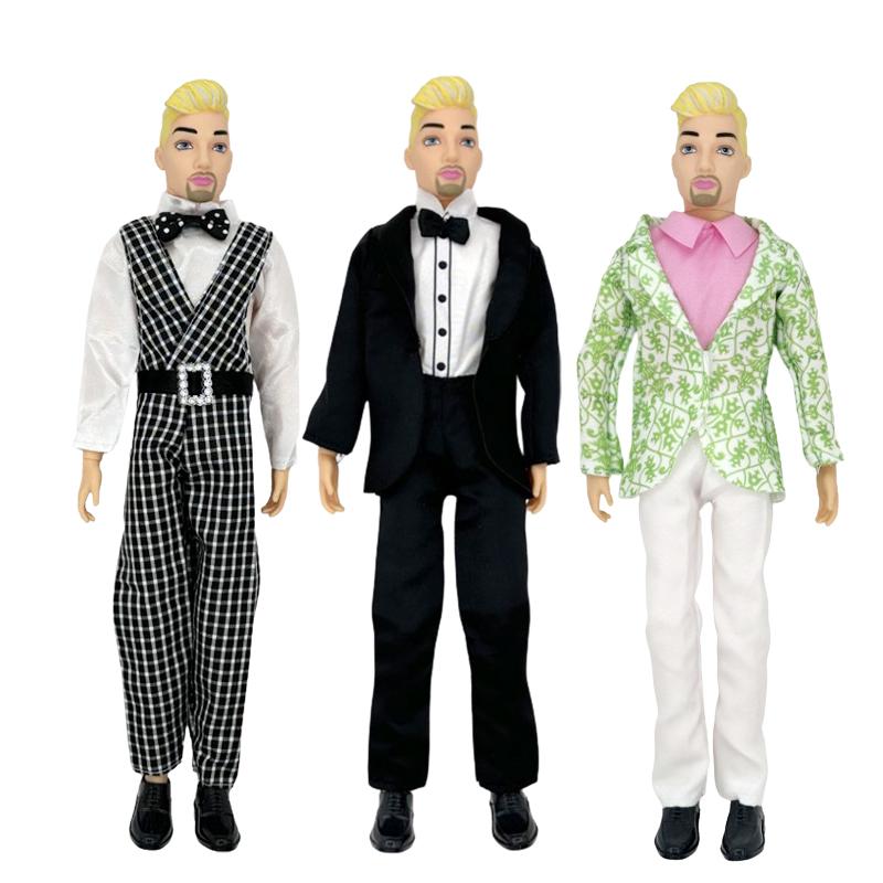 3 Sets Doll Clothing And Accessories Handmade Formal Business Suit Tuxedo Groom Clothes for 30cm/12in Ken Dolls Toys for Kids