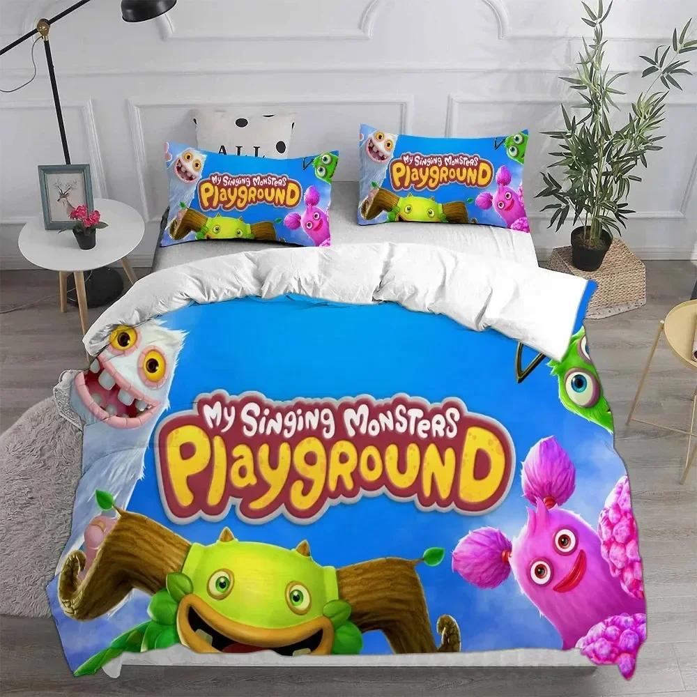Anime My Singing Monsters Video Game Cartoon Printed Bed Set Duvet Cover Pillowcase Bedding Set Bed Linen Sheet Quilt Full Size