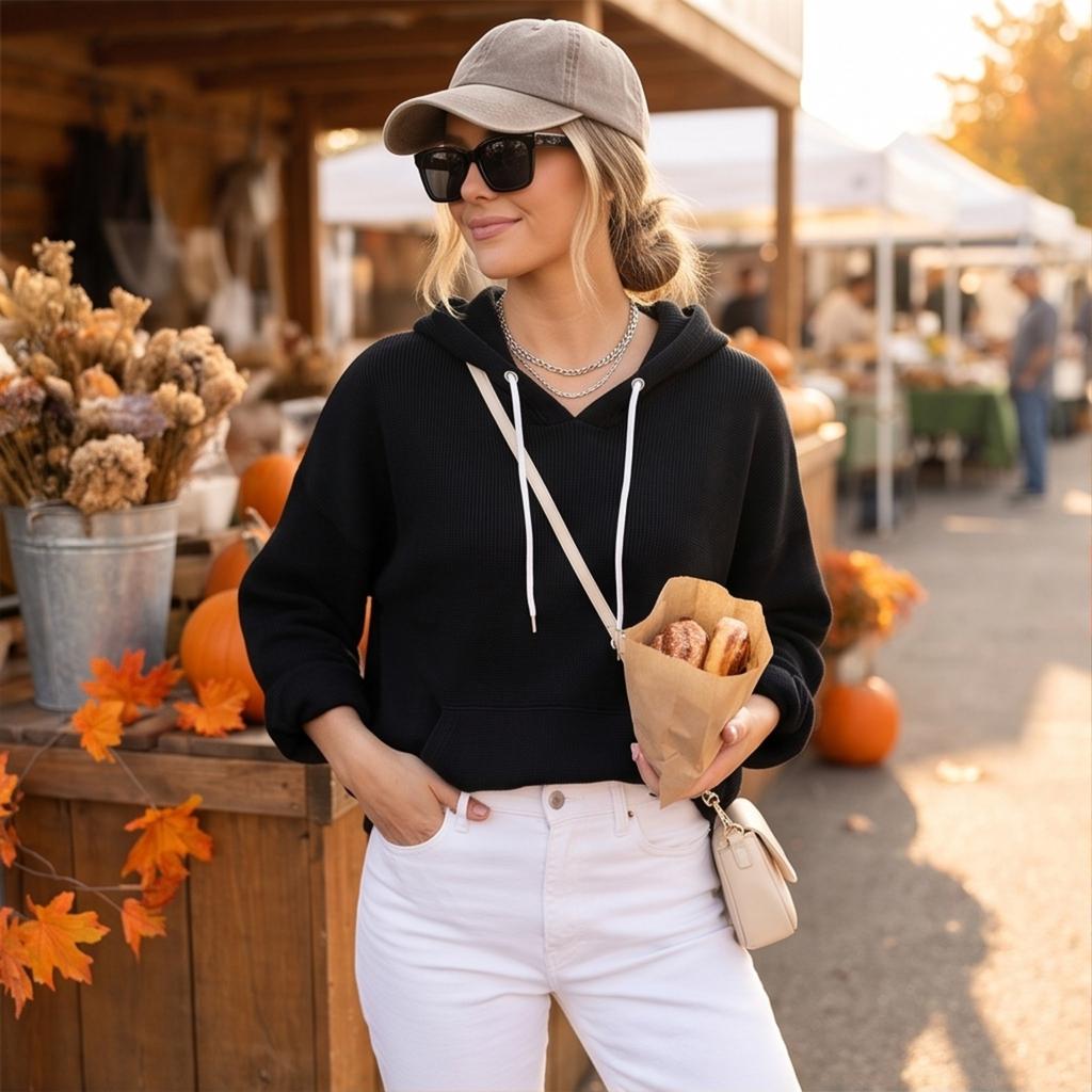 Women's Casual Trendy Hoodie Long Sleeve Color Pullover Sweatshirt