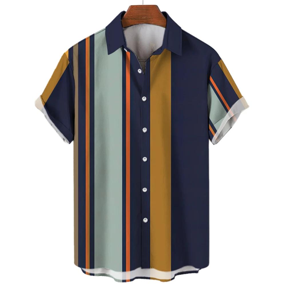 Men's Classic Striped Casual Shirt, Summer Loose Hawaiian Beach Top