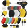 Temu 40-Piece Car Cleaning Set: Electric Drill Brushes, White Cloths, and Sponges