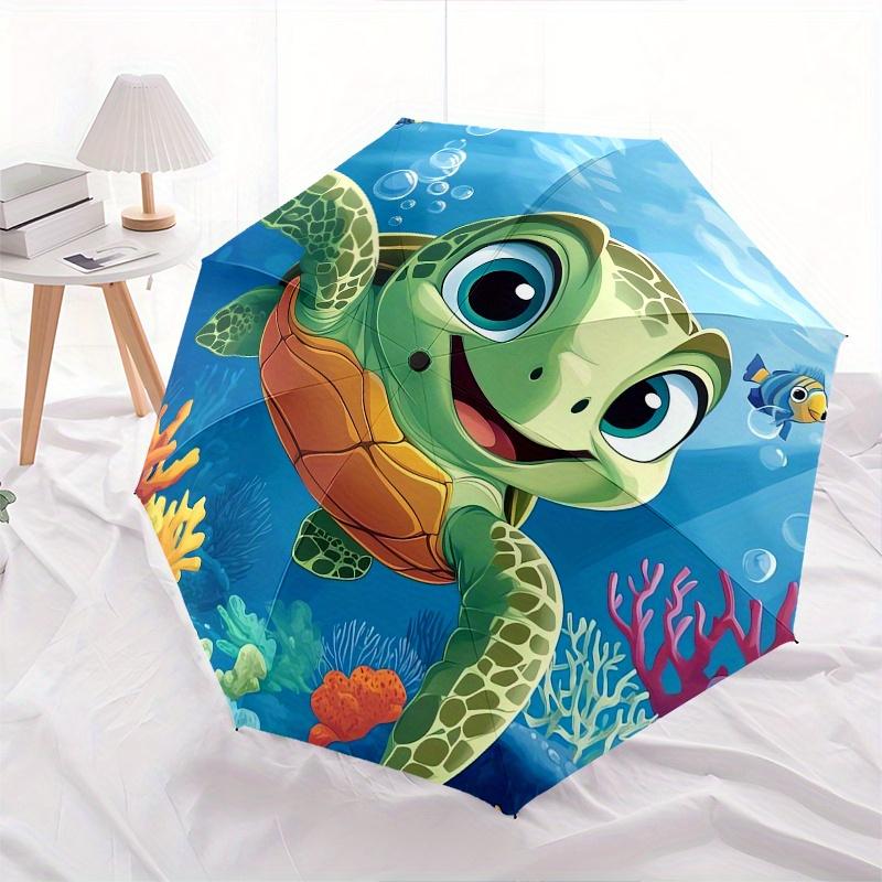 Sea turtle, Coral reef Automatic Folding Umbrella 8 Ribs, Durable Iron Frame, Bright Color Pattern Compact Travel Umbrella, Suitable for Ou