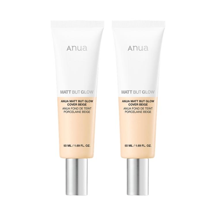 [ANUA] Matte‑But‑Glow Cover Beige Foundation, Long‑Lasting Matte Glow Makeup, 50 ml × 2