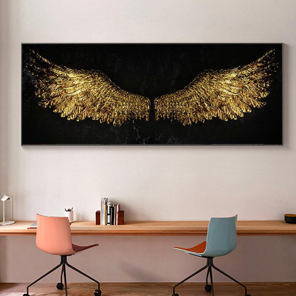 Angel Wings Minimalist Style Wall Art Canvas Painting Creativity Posters Print Black White Feather For Living Room Decor Cuadros