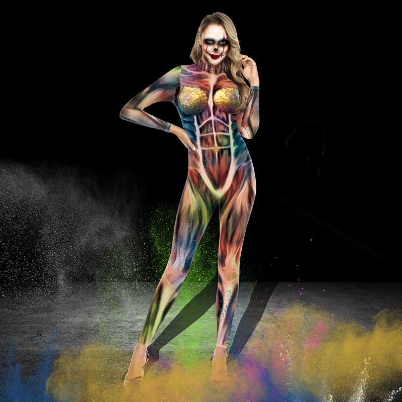 Purimový karneval Lidský sval Hrůza Digitální tisk Jednodílný těsný Kostým pro gala v knihovně