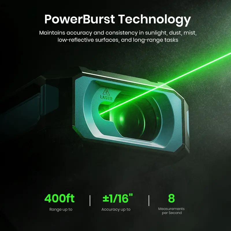 MILESEEY S50 Laser Distance Meter 120M Rechargeable Green Laser Tape Measuring With Bluetooth,Powerburst Technology, Laser Mark