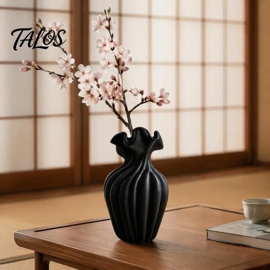 Wavy Neck Vase for Dried Flowers Modern Flower Vase, Minimalist Holder, Decorative Ribbed Texture with Unique Dining Table Rim, Ideal Fresh
