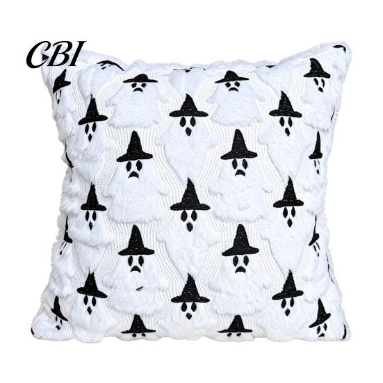 Versatile Square Throw Pillow Covers Halloween Ghost Cushion Cover, Fuzzy 18x18 Inch Washable Plush Case for Sofa Couch Home Holiday Decor Removable