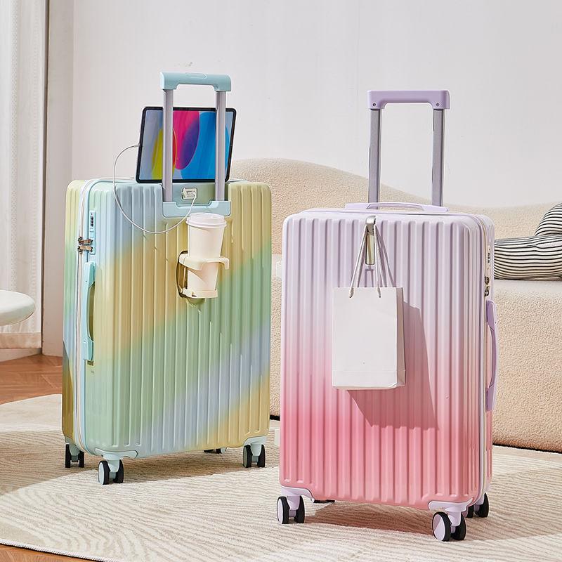 Women's 20" Carry-On Suitcase, Gradient Color, Japanese & Korean Style, 26" Trolley with Combination Lock for Travel