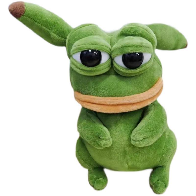 23cm Pokemon Pikachu Plush Toys Magic Expression Pepe The Sad Frog Kawaii Pikachu Cosplay Sad Frog Pepe Plush Doll