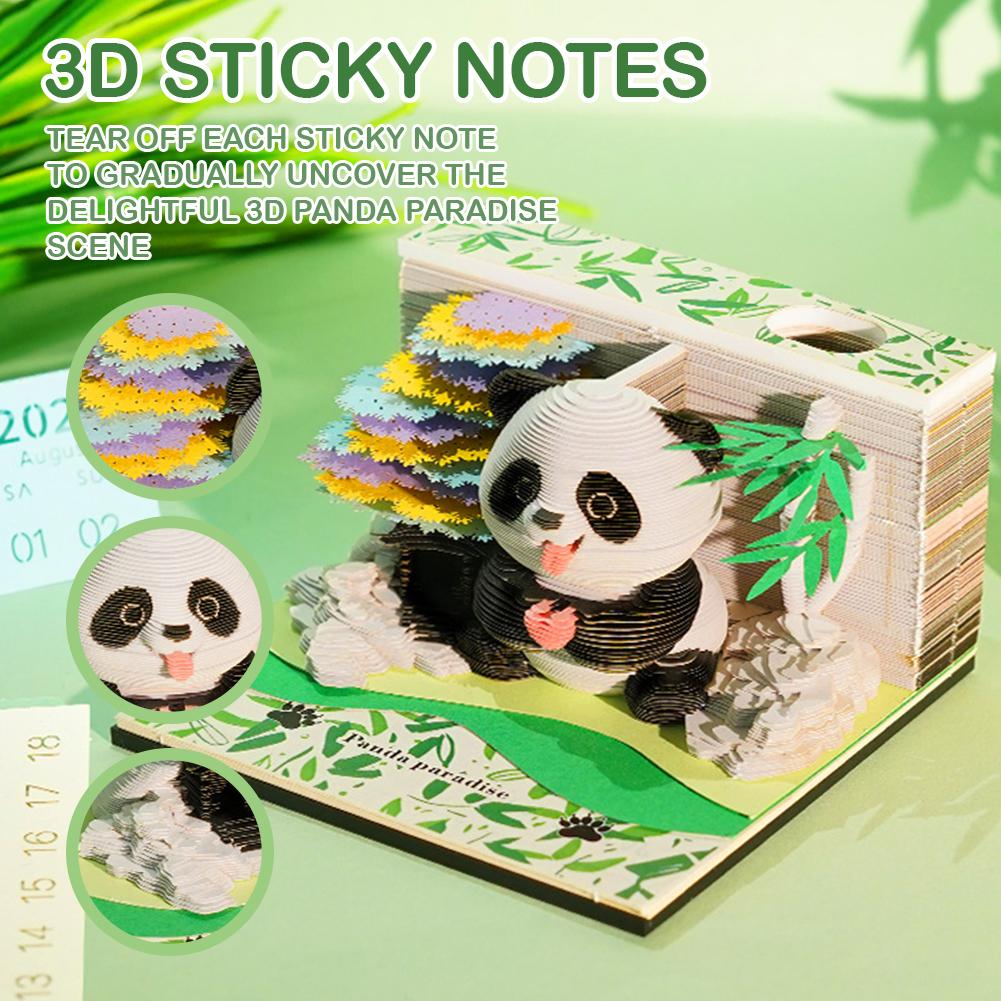 2026 New 3D Memo Paper Carving Panda Park Model Memo Pendant Hand Tear Calendar Decompression Memo Paper Carving